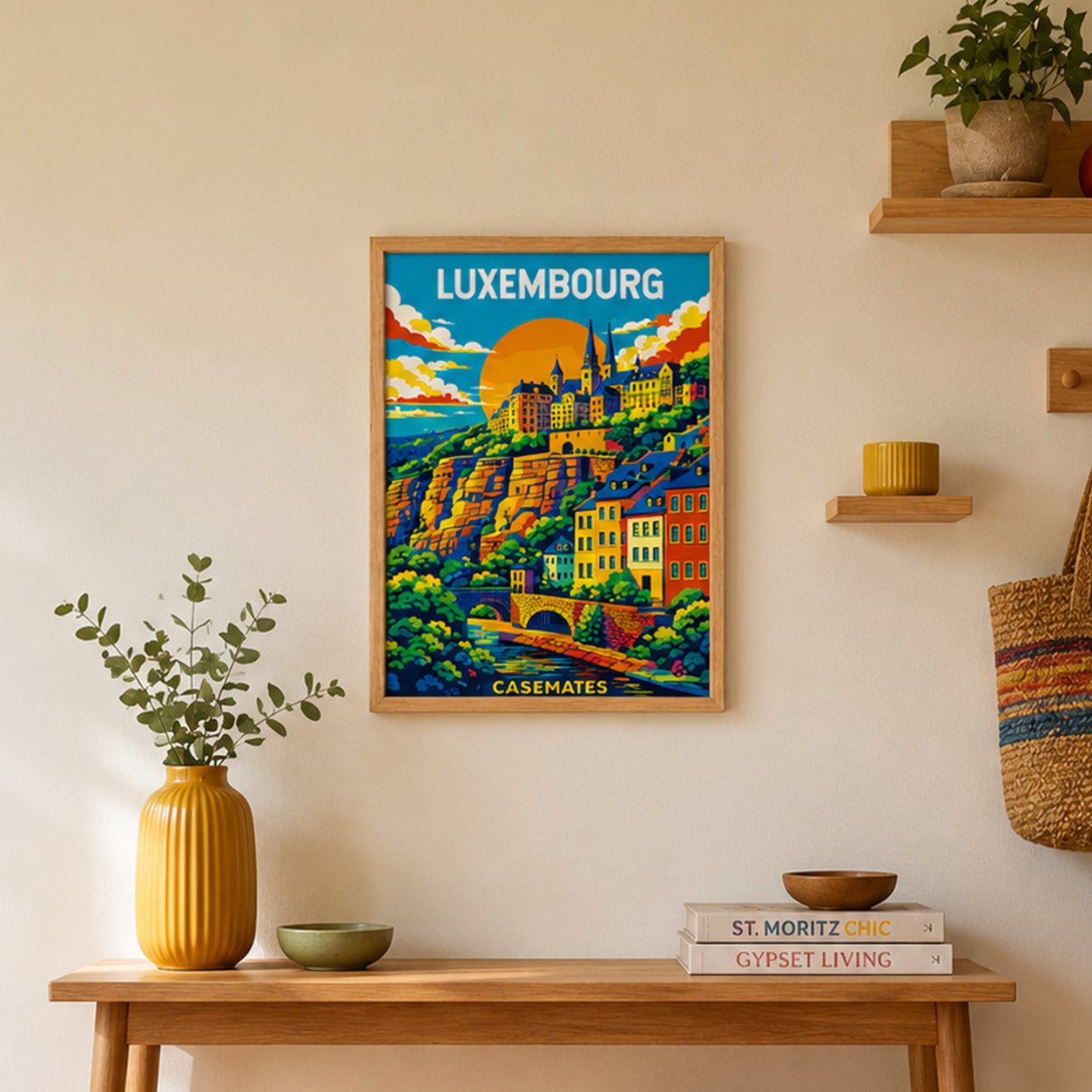 Affiche Luxembourg – Casemates en situation, décoration murale souvenir Luxembourg | Luxembourg Casemates poster in room setting, wall decor souvenir | Luxemburg Kasematten Poster als Wanddekoration, Souvenir