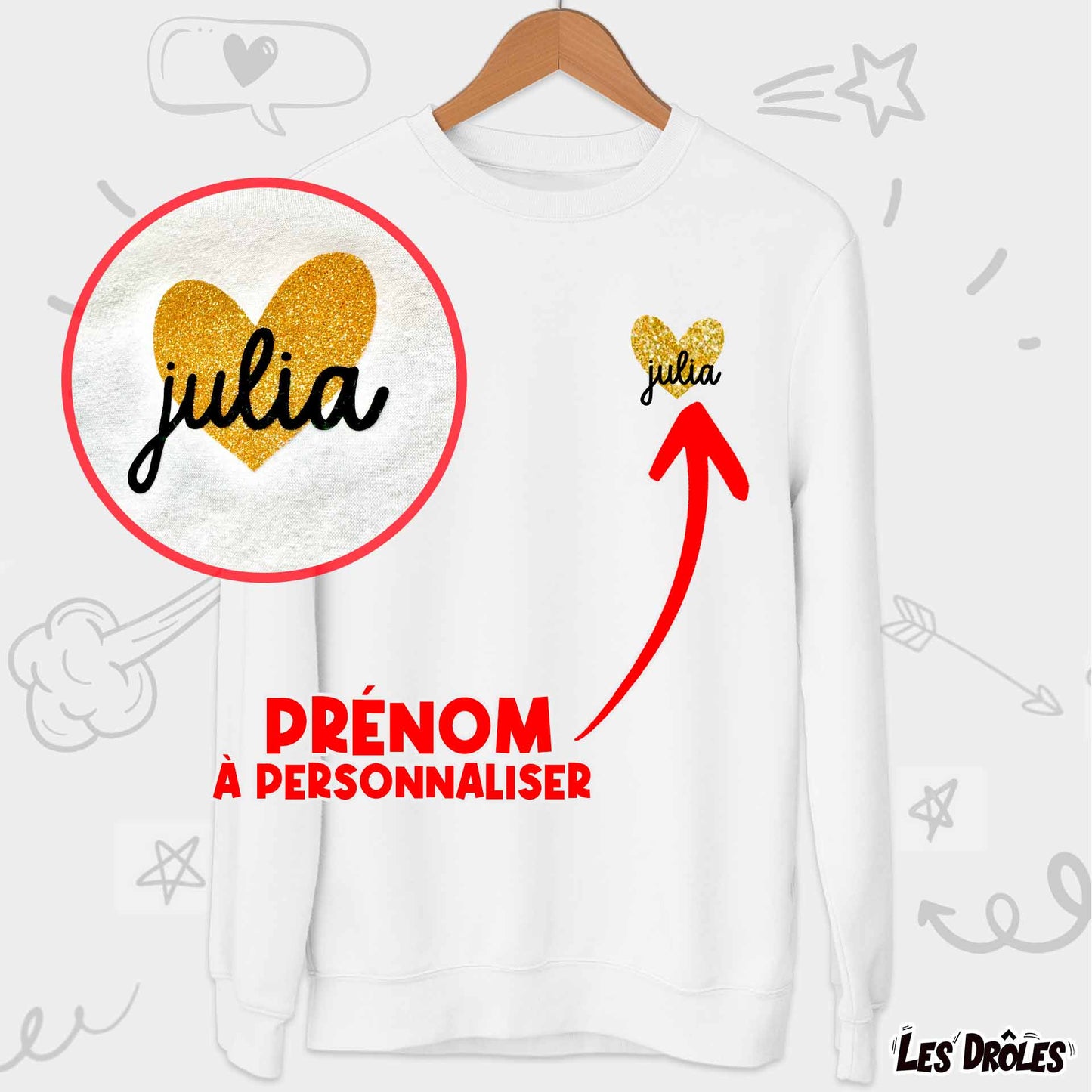 Pull Personnalise Coeur Or + Prénom