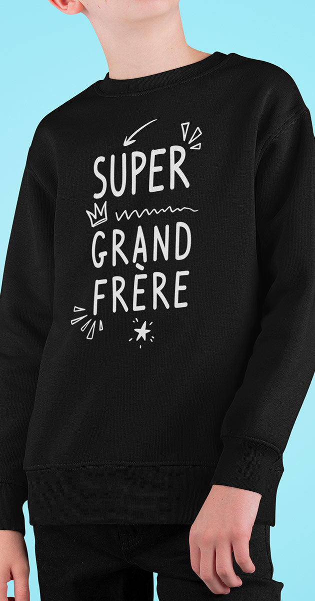 pull enfant fille sweat super grand frere les droles shop noir