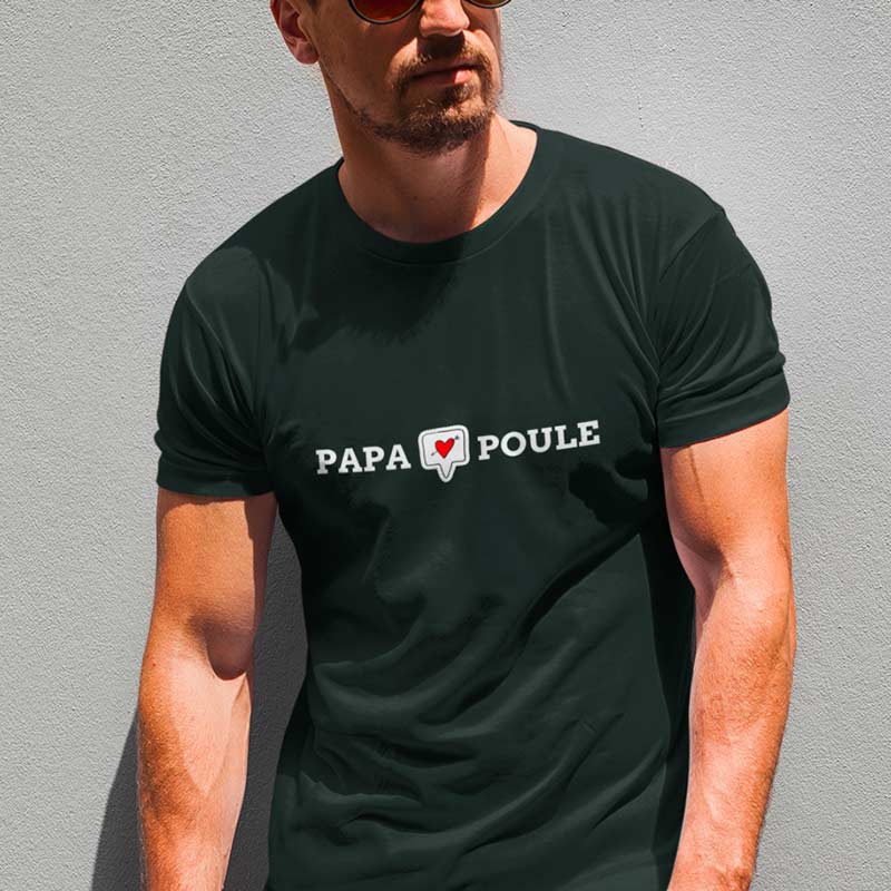 homme tee shirt noir papa poule coeur