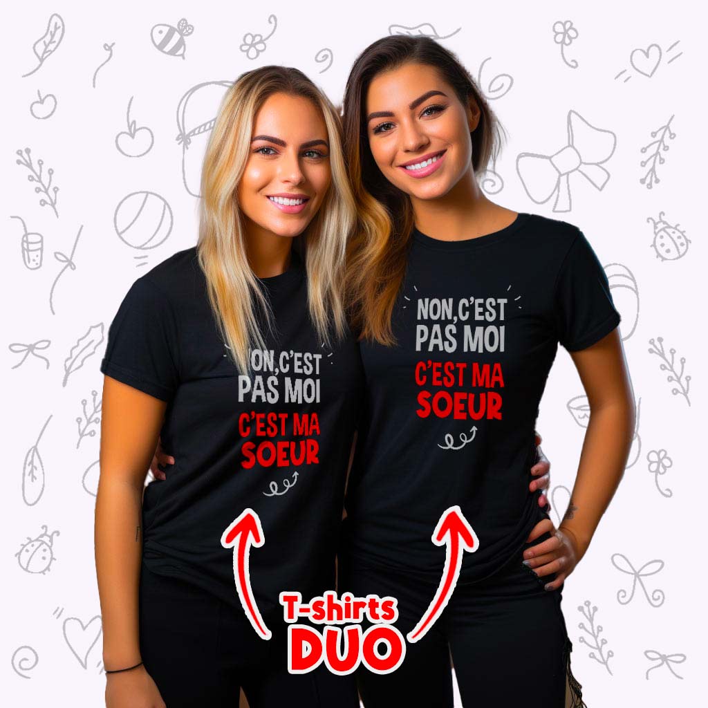 DUO "C'est pas moi Ma soeur " Adulte Noir +Sac Collector 🎁