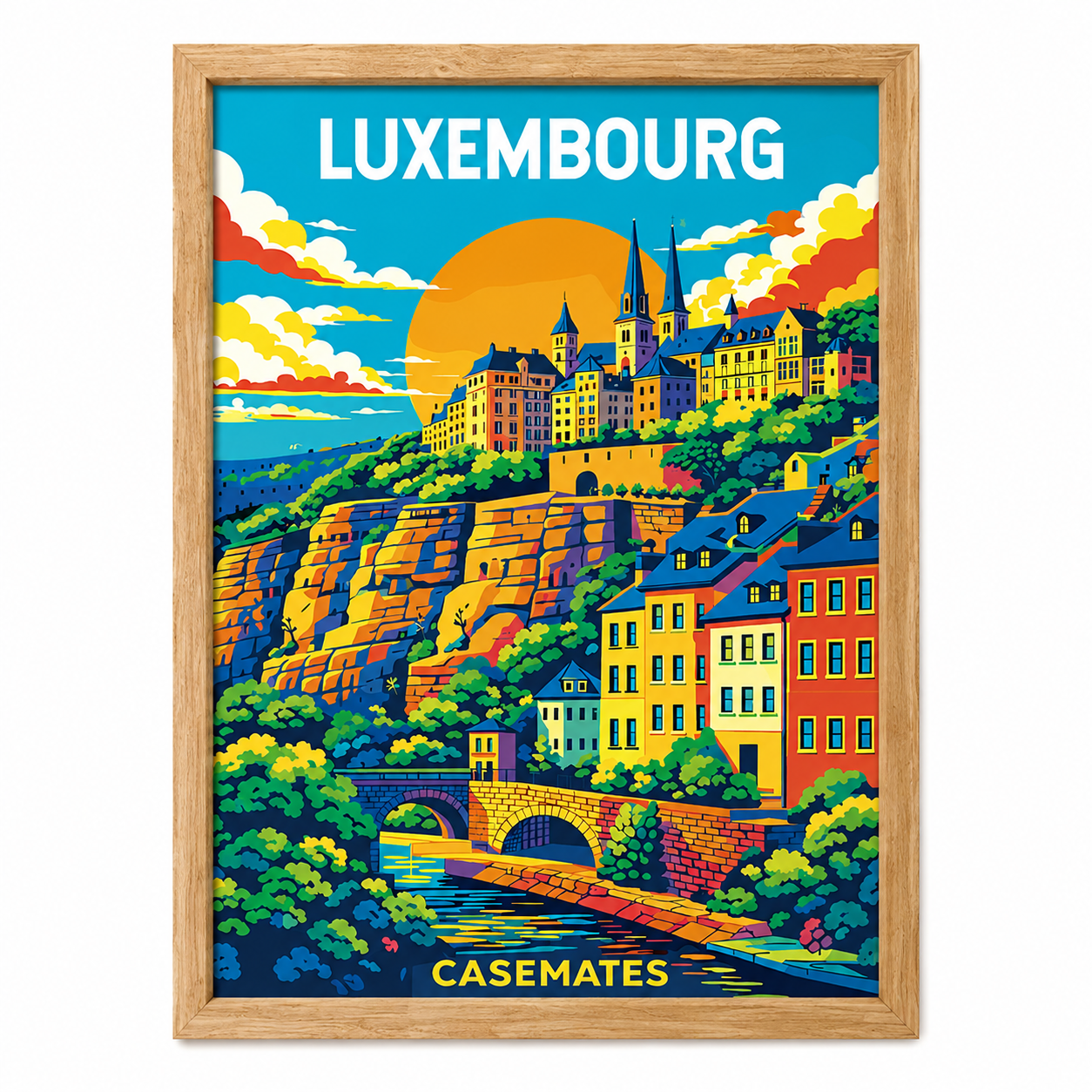 Affiche souvenir Luxembourg – Casemates du Bock, format 30x40 cm, créée au Luxembourg | Luxembourg Casemates souvenir poster – Bock Casemates, 30x40 cm, made in Luxembourg | Luxemburg Souvenir-Poster Kasematten, 30x40 cm, hergestellt in Luxemburg