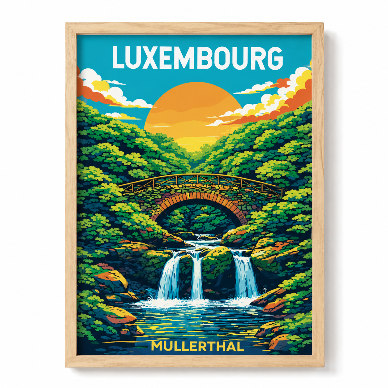 Affiche souvenir Luxembourg – Mullerthal (Petite Suisse luxembourgeoise), format 30x40 cm | Luxembourg Mullerthal souvenir poster – Little Switzerland, 30x40 cm | Luxemburg Souvenir-Poster Mullerthal – Klein-Schweiz, 30x40 cm