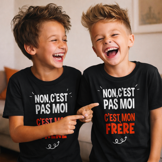 T-shirt Duo Frères – "C’est pas moi, c’est mon frère" 🎁 Cadeau drôle