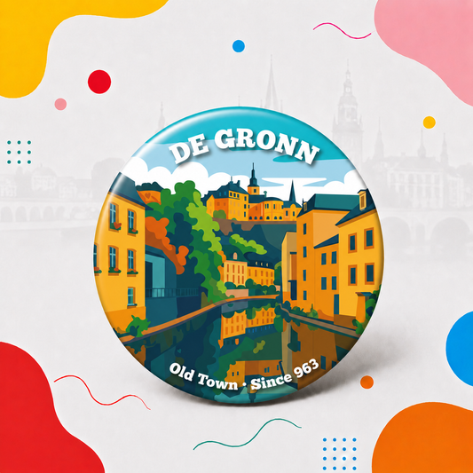 Magnet décapsuleur Luxembourg De Gronn – souvenir pop art du quartier du Grund, Old Town Since 963