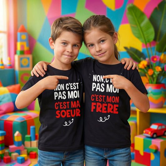 T-shirt Duo Frères – "C’est pas moi" 🎁 Cadeau drôle