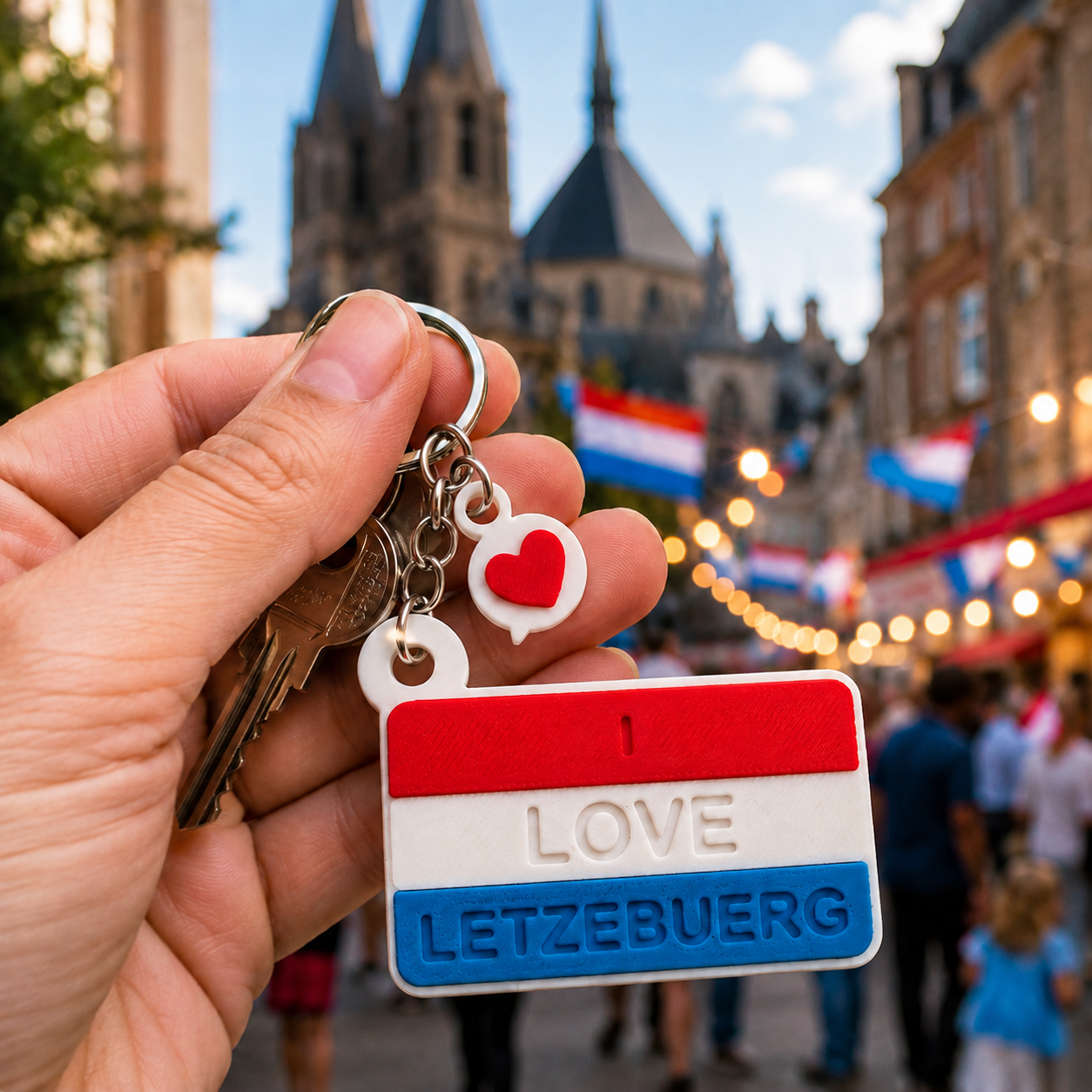 Porte-clé drapeau I Love Lëtzebuerg, souvenir du Luxembourg vue 1