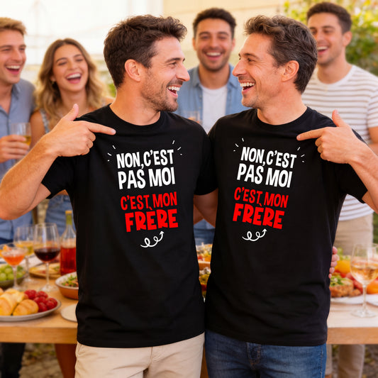 T-shirt Duo Adulte – "C’est pas moi, c’est mon frère" 🎁 Cadeau drôle