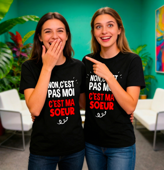 DUO "C'est pas moi Ma soeur " Adulte Noir +Sac Collector  🎁